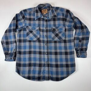 Outdoor Life Men's L Blue Plaid Cotton Flannel Work Shirt Gorpcore